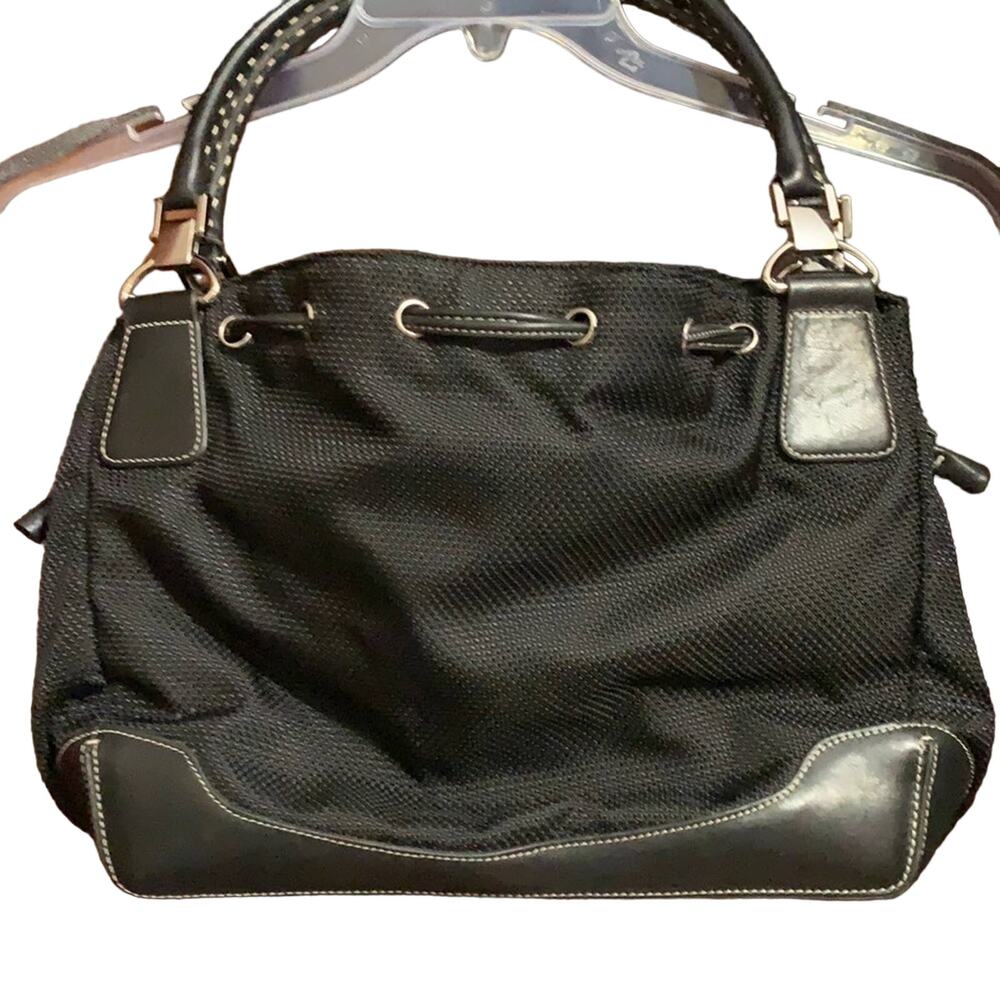 Antonio Melani black drawstring canvas and leather bag